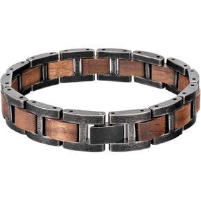 HUTAOMU Wooden Bracelets Mens Women,Walnut with Stainless Steel Bracelet Links,Gift Box Included - Unique Link Bracelet for Anniversary, Birthday, Wedding, Graduation in Saudi Arabia