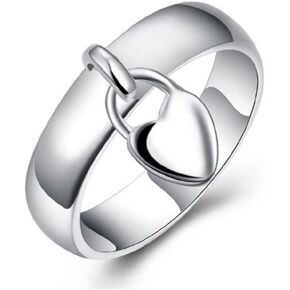 Awmnjtmgpw 925 Sterling Silver Heart-Shaped Hanging Heart Lock Classic Women's Ring Ring General Fashion Ring Size 6-10 in Kuwait