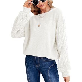 Miessial Women's Oversized Chunky Cable Knit Sweater Lantern Sleeve Pullover Sweaters Fall Winter Crew Neck Loose Jumper Top in Kuwait