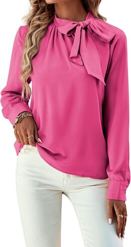 Umenlele Women's Elegant Tie Knot Mock Neck Ruched Long Sleeve Blouse Shirt Top in Saudi Arabia