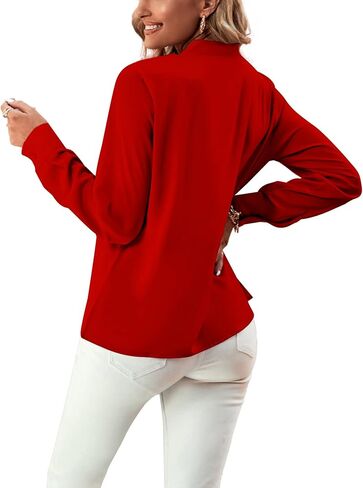 Umenlele Women's Elegant Tie Knot Mock Neck Ruched Long Sleeve Blouse Shirt Top in Saudi Arabia