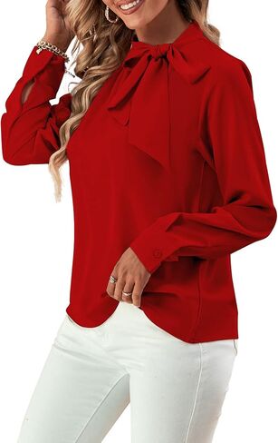 Umenlele Women's Elegant Tie Knot Mock Neck Ruched Long Sleeve Blouse Shirt Top in Saudi Arabia