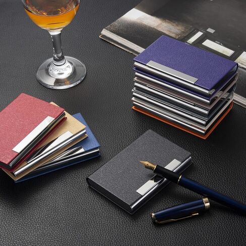 MOTYAWN Business Card Holder- Name Multi Card Case, Luxury PU Leather Wallet, Credit Card ID Case, Stainless Steel Slim Metal Pocket Card Case Holder for Women & Men with Magnetic Shut in Kuwait