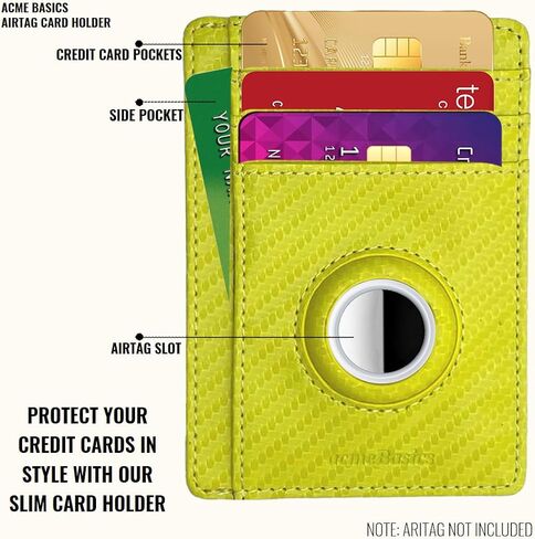 Acme Basics Minimalist Card Holder with Built-in AirTag Holder Slim RFID blocking Leather Wallet for Men and Women (Yellow) in Saudi Arabia