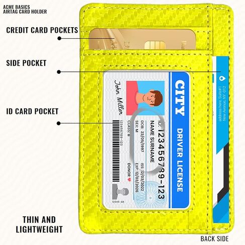 Acme Basics Minimalist Card Holder with Built-in AirTag Holder Slim RFID blocking Leather Wallet for Men and Women (Yellow) in Saudi Arabia