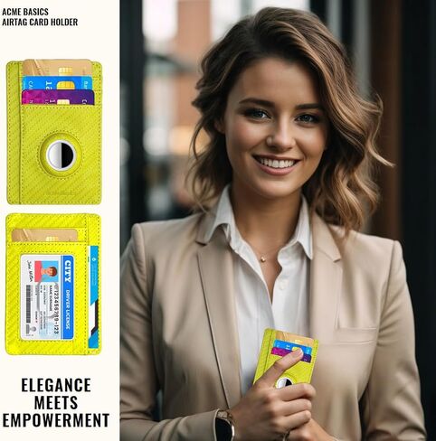 Acme Basics Minimalist Card Holder with Built-in AirTag Holder Slim RFID blocking Leather Wallet for Men and Women (Yellow) in Saudi Arabia
