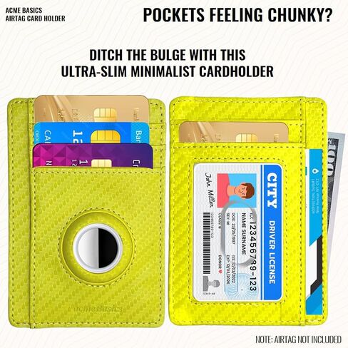 Acme Basics Minimalist Card Holder with Built-in AirTag Holder Slim RFID blocking Leather Wallet for Men and Women (Yellow) in Saudi Arabia