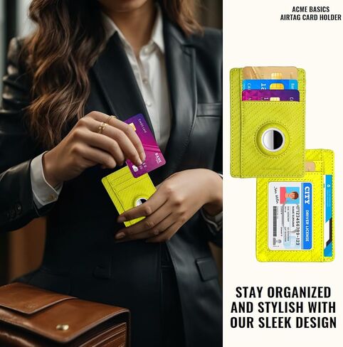 Acme Basics Minimalist Card Holder with Built-in AirTag Holder Slim RFID blocking Leather Wallet for Men and Women (Yellow) in Saudi Arabia