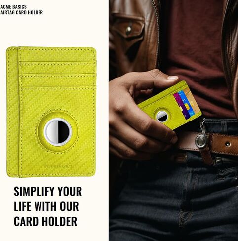 Acme Basics Minimalist Card Holder with Built-in AirTag Holder Slim RFID blocking Leather Wallet for Men and Women (Yellow) in Saudi Arabia