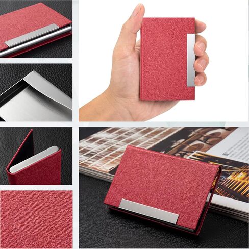 MOTYAWN Business Card Holder- Name Multi Card Case, Luxury PU Leather Wallet, Credit Card ID Case, Stainless Steel Slim Metal Pocket Card Case Holder for Women & Men with Magnetic Shut in Kuwait