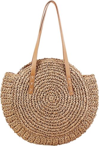 Straw Handbags Women Handwoven Round Corn Straw Bags Natural Chic Hand Large Summer Beach Tote Woven Handle Shoulder Bag in Saudi Arabia