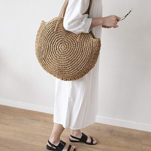 Straw Handbags Women Handwoven Round Corn Straw Bags Natural Chic Hand Large Summer Beach Tote Woven Handle Shoulder Bag in Saudi Arabia