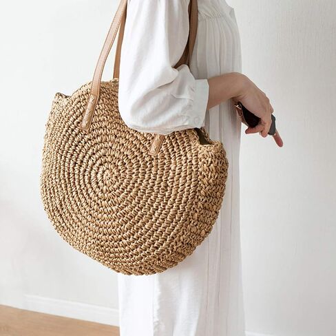 Straw Handbags Women Handwoven Round Corn Straw Bags Natural Chic Hand Large Summer Beach Tote Woven Handle Shoulder Bag in Saudi Arabia