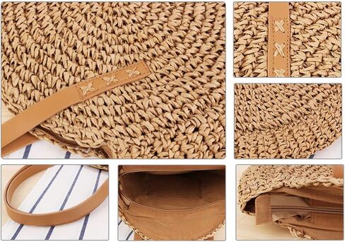 Straw Handbags Women Handwoven Round Corn Straw Bags Natural Chic Hand Large Summer Beach Tote Woven Handle Shoulder Bag in Saudi Arabia
