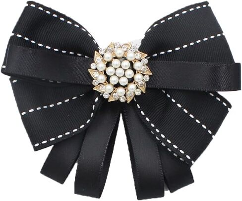 FASELE Pearl Bow Brooch Pre Tied Neck Tie Brooch Pin Clip Ribbon Plaid Bow Tie for Women Wedding Party in Saudi Arabia