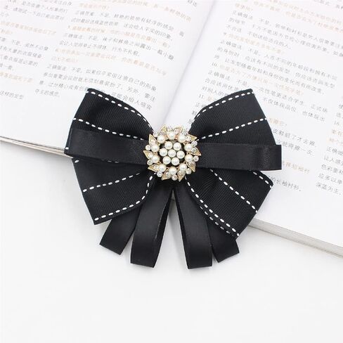 FASELE Pearl Bow Brooch Pre Tied Neck Tie Brooch Pin Clip Ribbon Plaid Bow Tie for Women Wedding Party in Saudi Arabia