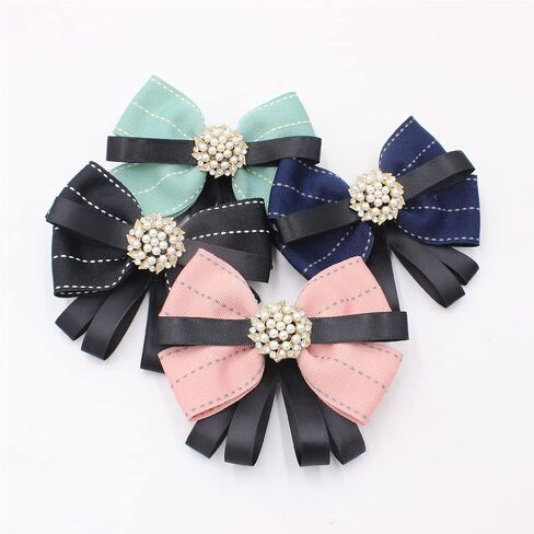 FASELE Pearl Bow Brooch Pre Tied Neck Tie Brooch Pin Clip Ribbon Plaid Bow Tie for Women Wedding Party in Saudi Arabia