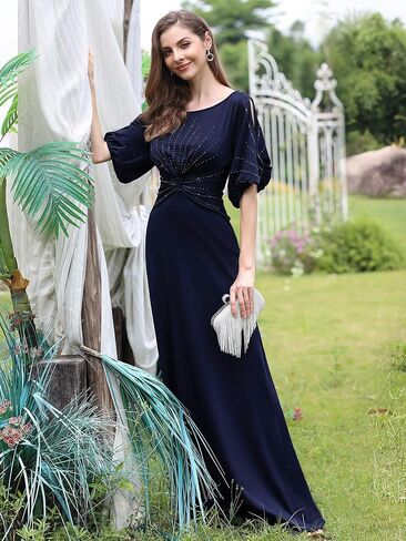 Ever-Pretty Women's Round Neck Hollow Out Sleeves Mermaid Beaded Formal Dresses 0544-USA in Kuwait