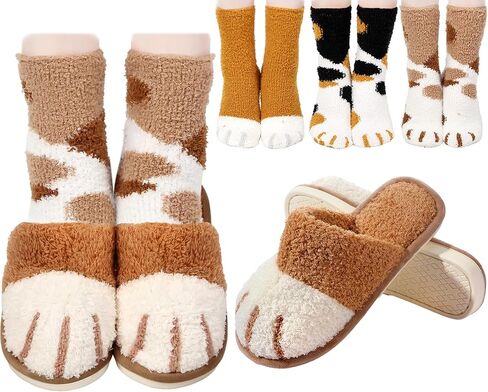 Hicarer 4 زوج من النعال النسائية مخلب القط غامض باو الجوارب مجموعة دافئة لطيف جوارب بصور حيوانات النعال عيد الميلاد الشتاء هدية in Kuwait