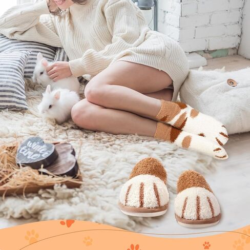 Hicarer 4 زوج من النعال النسائية مخلب القط غامض باو الجوارب مجموعة دافئة لطيف جوارب بصور حيوانات النعال عيد الميلاد الشتاء هدية in Kuwait