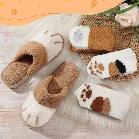 Hicarer 4 زوج من النعال النسائية مخلب القط غامض باو الجوارب مجموعة دافئة لطيف جوارب بصور حيوانات النعال عيد الميلاد الشتاء هدية in Kuwait