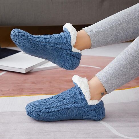 Slipper Socks for Women Men Girls, Fluffy Warm Socks Knitted Thick Fleece Lined Grippers Non Slip Socks Soft Cozy Winter Home House Bed Floor Slipper Socks in Saudi Arabia