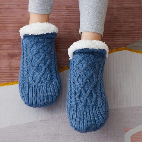 Slipper Socks for Women Men Girls, Fluffy Warm Socks Knitted Thick Fleece Lined Grippers Non Slip Socks Soft Cozy Winter Home House Bed Floor Slipper Socks in Saudi Arabia