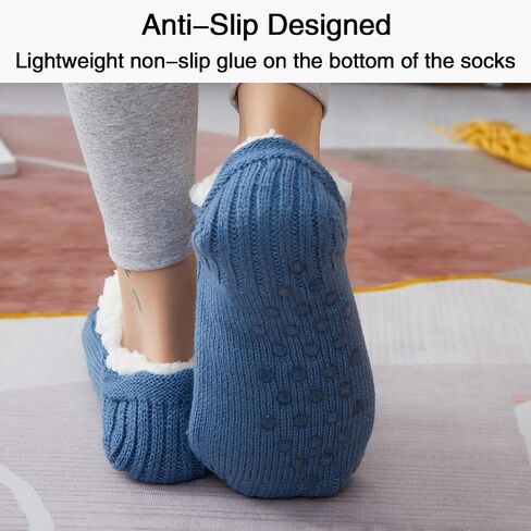 Slipper Socks for Women Men Girls, Fluffy Warm Socks Knitted Thick Fleece Lined Grippers Non Slip Socks Soft Cozy Winter Home House Bed Floor Slipper Socks in Saudi Arabia