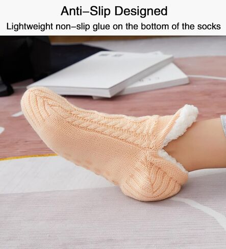 Slipper Socks for Women Men Girls, Fluffy Warm Socks Knitted Thick Fleece Lined Grippers Non Slip Socks Soft Cozy Winter Home House Bed Floor Slipper Socks in Saudi Arabia