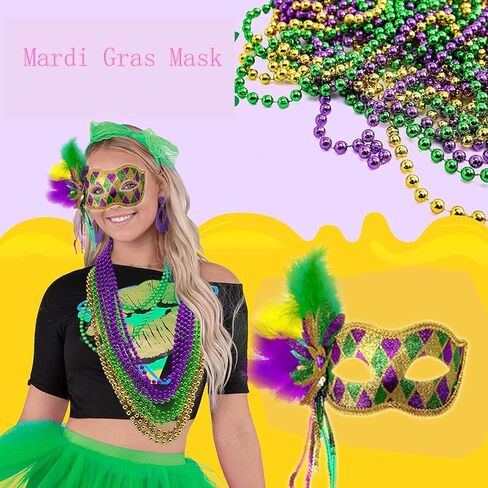 قناع ريش Ausejopeac Mardi Gras للنساء، ريش ترتر بنفسجي وأخضر وذهبي، كرة تنكرية البندقية أو قناع الحفلات التنكرية in Kuwait
