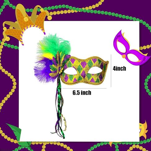 قناع ريش Ausejopeac Mardi Gras للنساء، ريش ترتر بنفسجي وأخضر وذهبي، كرة تنكرية البندقية أو قناع الحفلات التنكرية in Kuwait