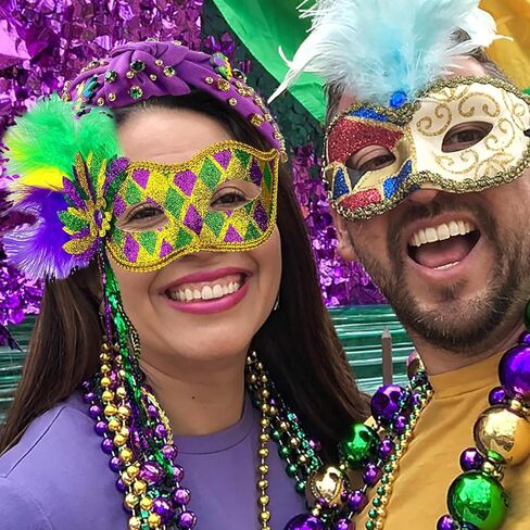 قناع ريش Ausejopeac Mardi Gras للنساء، ريش ترتر بنفسجي وأخضر وذهبي، كرة تنكرية البندقية أو قناع الحفلات التنكرية in Kuwait