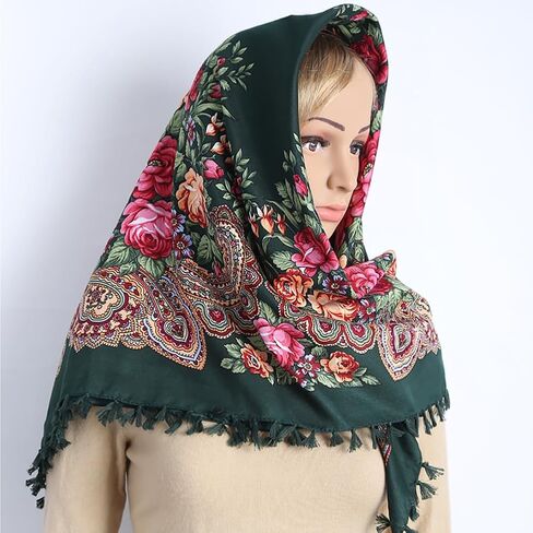 Gudessly 35" Women's Traditional Tassel Exotic Wrap Printed Scarf Pashmina Shawls and Wraps Square Head Scarf Hair Scarves in Kuwait
