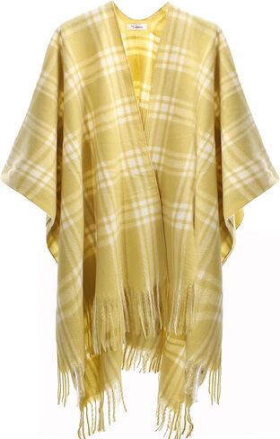 شالات نسائية منقوشة من SY Soul Young تلتف دافئة على شكل معطف Ruana Cape مفتوح من الأمام لخريف وشتاء in Kuwait