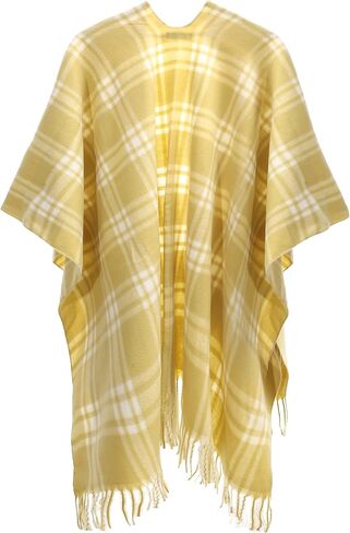 شالات نسائية منقوشة من SY Soul Young تلتف دافئة على شكل معطف Ruana Cape مفتوح من الأمام لخريف وشتاء in Kuwait