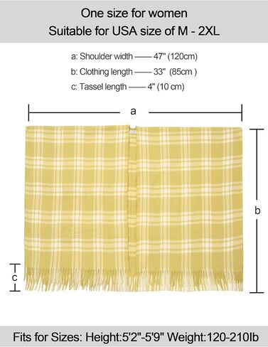 شالات نسائية منقوشة من SY Soul Young تلتف دافئة على شكل معطف Ruana Cape مفتوح من الأمام لخريف وشتاء in Kuwait