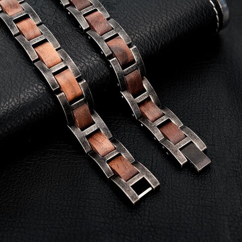 HUTAOMU Wooden Bracelets Mens Women,Walnut with Stainless Steel Bracelet Links,Gift Box Included - Unique Link Bracelet for Anniversary, Birthday, Wedding, Graduation in Saudi Arabia