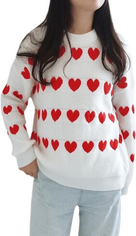 PDLCVD Valentines Day Heart Sweater for Women Cute Crewneck Long Sleeve Kawaii Soft Warm Pullover Sweaters Trendy in Kuwait
