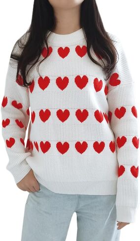 PDLCVD Valentines Day Heart Sweater for Women Cute Crewneck Long Sleeve Kawaii Soft Warm Pullover Sweaters Trendy in Kuwait