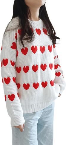 PDLCVD Valentines Day Heart Sweater for Women Cute Crewneck Long Sleeve Kawaii Soft Warm Pullover Sweaters Trendy in Kuwait