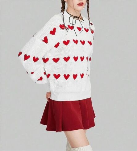 PDLCVD Valentines Day Heart Sweater for Women Cute Crewneck Long Sleeve Kawaii Soft Warm Pullover Sweaters Trendy in Kuwait