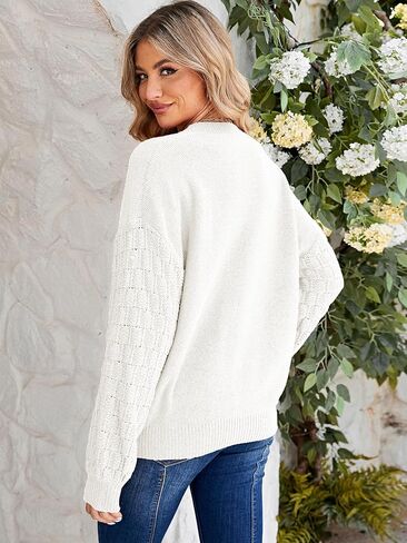 Miessial Women's Oversized Chunky Cable Knit Sweater Lantern Sleeve Pullover Sweaters Fall Winter Crew Neck Loose Jumper Top in Kuwait