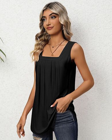 Huukeay قطعتان من قمصان بدون أكمام للسيدات، بلوزة فضفاضة ذات ثنيات ورقبة مربعة مع حاشية منحنية in Kuwait