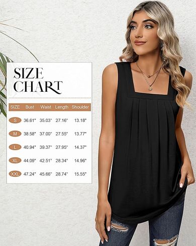 Huukeay قطعتان من قمصان بدون أكمام للسيدات، بلوزة فضفاضة ذات ثنيات ورقبة مربعة مع حاشية منحنية in Kuwait