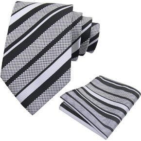 Luckyvestir Ties for Men with Pocket Square Sets, Black/Blue Striped Tie with Cufflinks, Neckties for Wedding Business
