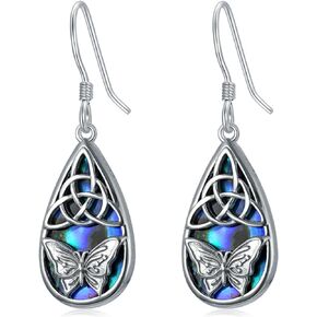 Earship S925 Sterling Silver Tree of Life/Cat/Dragonfly/Hummingbird/Butterfly Teardrop Dangle Drop Earrings with Abalone Shell Birthday Anniversary Valentine's Day Jewelry Gifts for Women Girls in Kuwait
