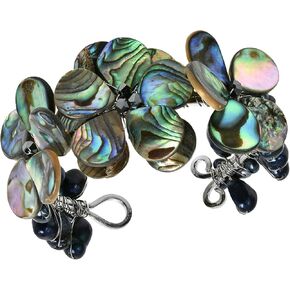 AeraVida Stylish Abalone Shell & Cultured Freshwater Black Pearl Cluster Flower Cuff Bracelet | Classic Sterling Silver Bangle Bracelet | Jewelry Gift in Kuwait