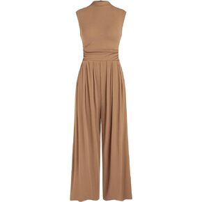 PRETTYGARDEN Womens Summer Jumpsuits Dressy Casual One Piece Outfits Sleeveless Mock Neck Wide Leg Pants Rompers with Pockets in Saudi Arabia