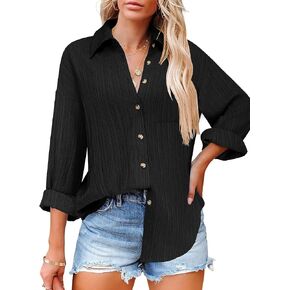 HOTOUCH Womens Button Down Shirts Casual Long Sleeve Dress Shirt Textured Collared Work Blouse Top with Pocket