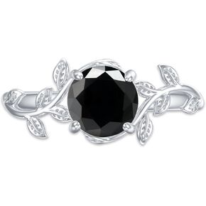 MRENITE خاتم فضة / 10K / 14K / 18K من الذهب بتصميم أوراق الكرمة والأحجار الكريمة للنساء 1 قيراط غصين آرت ديكو دائري جوهرة الميلاد خواتم مجوهرات هدية لها in Kuwait